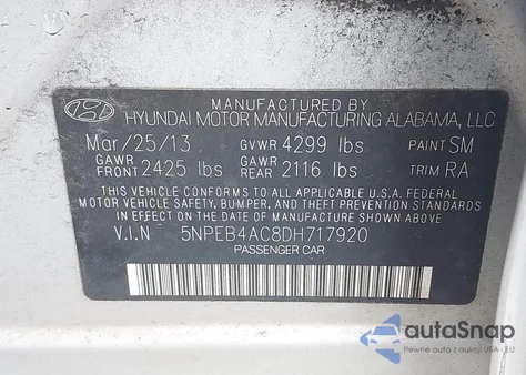 2013 Hyundai Sonata Gls from USA, damaged, VIN 5NPEB4AC8DH717920